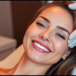 Woman with glowing skin enjoying a spa treatment.