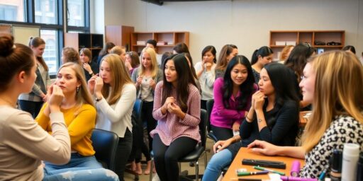 Students engaged in aesthetic training in a bright classroom.