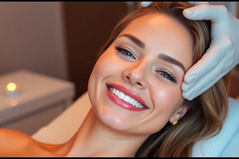 Woman with glowing skin enjoying a spa treatment.